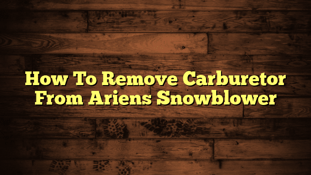 How To Remove Carburetor From Ariens Snowblower