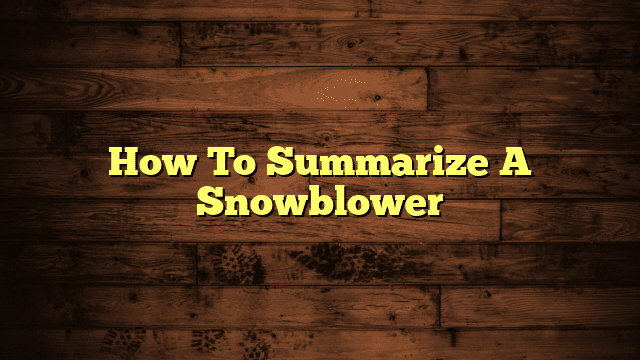How To Summarize A Snowblower