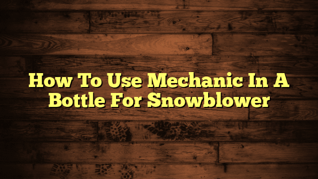 How To Use Mechanic In A Bottle For Snowblower